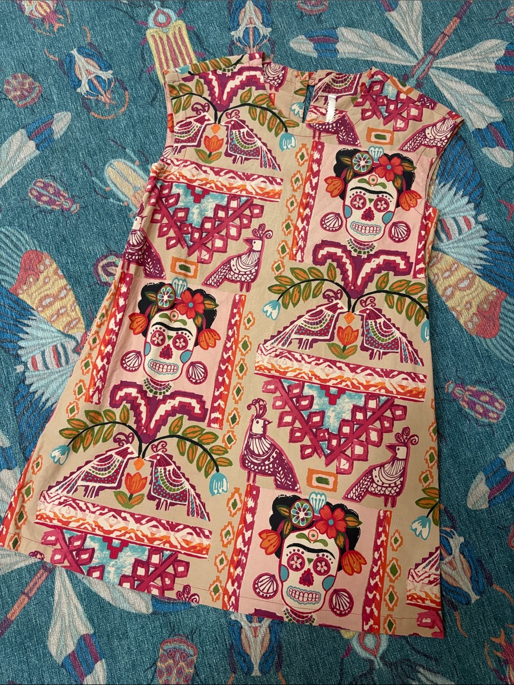 Gorgeous Uncle Frank Frida Print Shift Dress - Pink & Peach S